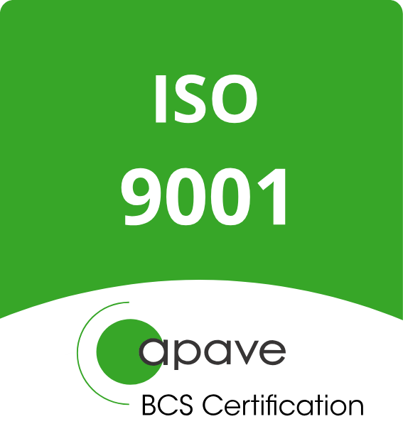 Logo de certification ISO 9001 obtenue par SCMP et certifié par BCS certification et le groupe APAVE